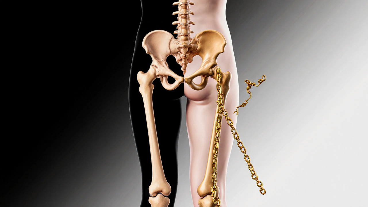 Porovnání slabého a silného zadního stehna vlivem postavy a pohybu.