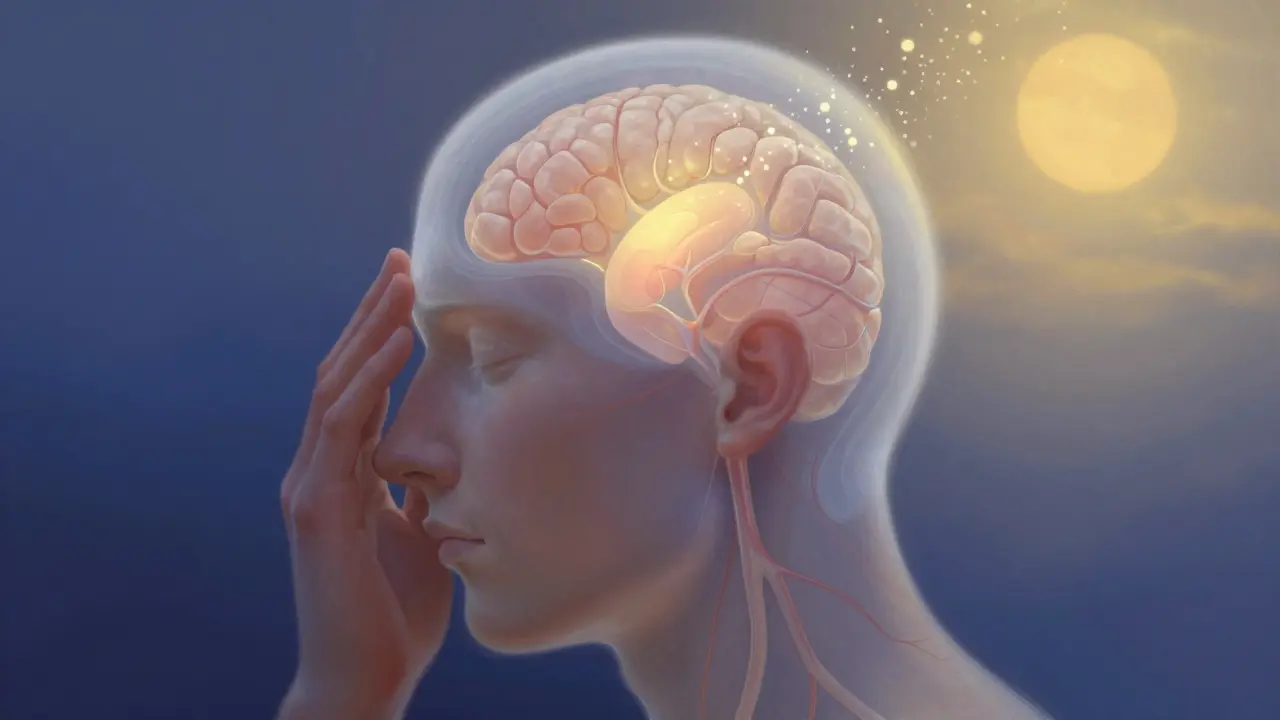 Transparenční obrázek hlavy ukazující, jak vonné molekuly ovlivňují mozek a uvolňují napětí.