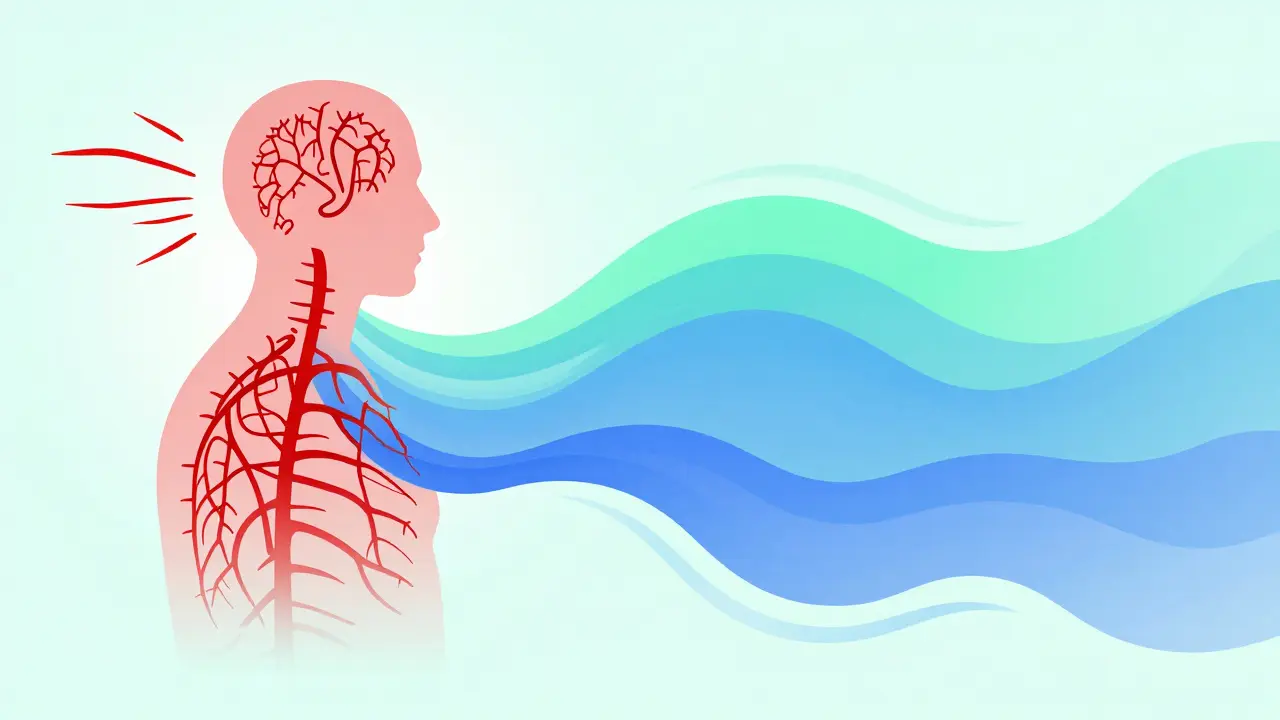 Abstraktní ilustrace přechodu od stresu k relaxaci v nervovém systému